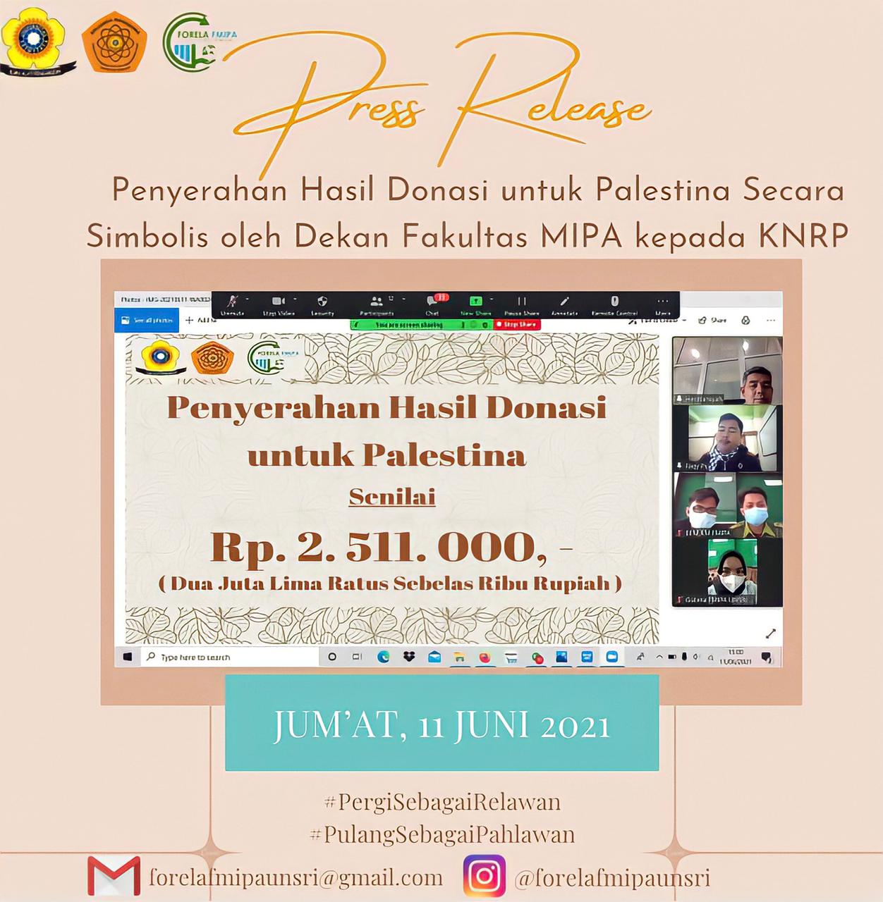 [PRESS RELEASE : Penyerahan Hasil Donasi untuk Palestina ]